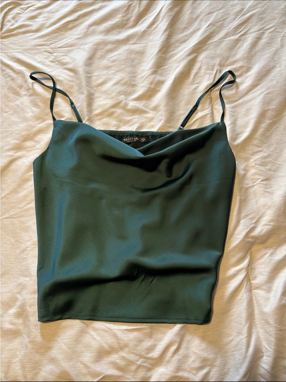 Nasty Gal Dark Green Satin Cowl Neck Cami